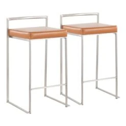 Silver Orchid Forrest Stainless Steel Stackable Counter Stool (Set Of 2) - Camel Faux Leather -Elegance Barware 19b269a8 5a31 4407 993b e02d2d436a56