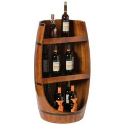 Vintiquewise Rustic Wooden Wine Barrel Display Shelf Storage Stand - Brown