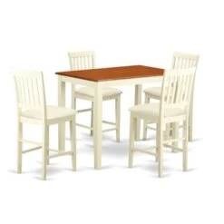 Buttermilk And Cherry Finish Acacia Wood 5-piece Counter Height Dining Room Set (Seat's Type Options) - YAVN5-WHI-W -Elegance Barware 1b2dc164 f08a 4f08 bd2e 95053278e7e1