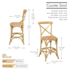 Porthos Home Ziva Counter Stools Set Of 2, Elm Wood With Woven Rattan - Nature -Elegance Barware 1c2bf7cb fc75 4201 a9fd d61658772e38