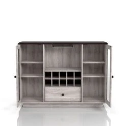 DH BASIC Traditional Coastal White 47-inch Glass-Door Wine Bar Cabinet By Denhour - Coastal White -Elegance Barware 1c487594 2955 4332 9b13 2e12858d544b