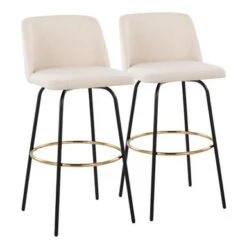 Silver Orchid Vallberga 30" Fixed-Height Bar Stool With Metal Base & Round Gold Footrest (Set Of 2) - Cream Noise Fabric/Black Metal Base -Elegance Barware 1c8e3aef 2b1b 4ffa b2a1 4950a8bc2aee