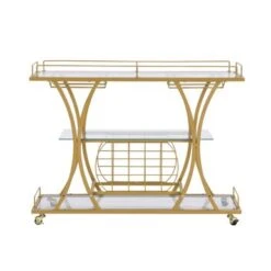 Serving Cart Glass Bar 3-Tier Metal Frame And Shelf - Golden -Elegance Barware 1cecc904 df08 4db3 b434 8599a894f458