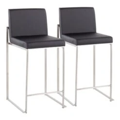 Silver Orchid Forrest High Back Counter Stool - Set Of 2 - White Faux Leather & Black -Elegance Barware 1da71167 2f72 4570 bf05 548c6b65bbf0
