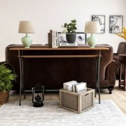 DH BASIC Industrial 60-inch Metal 1-Shelf Counter Height Table By Denhour - Warm Oak -Elegance Barware 1dd2df69 a134 4c7f a96c 531b8dfff86f