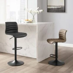 Wyatt Adjustable Height Swivel Stool - 17"d X 17"w X 42.13"h - Single - Distressed Black - Bar Height -Elegance Barware 1df9f32b 60c0 46b7 af43 f0e7009bf924