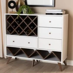 Mid-Century Wine Cabinet By Baxton Studio - White -Elegance Barware 1f528b08 7269 48a6 9994 e1a2e7c596c1