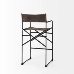 Direttore Black Genuine Leather W/Black Iron Frame Folding Counter Height Chair - Single - Dark Brown - Bar Height - 29-32 In. -Elegance Barware 20c99ad2 52a0 43c8 a61b e73a0efe4d20