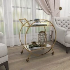 Metal Contemporary Bar Cart With Wheels - Silver -Elegance Barware 2159a0c5 0e86 4d35 bd0b cabbcfc7d036