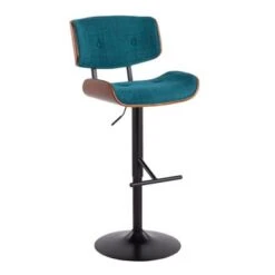 Carson Carrington Leksand Mid-Century Modern Adjustable Bar Stool With Walnut Wood Accents - Teal Noise Fabric -Elegance Barware 21eb057d 35bb 4913 b06c 9589bf03518c