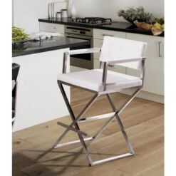 Director White Stainless Steel Counter Stool - Single - White - Counter Height -Elegance Barware 22f0a582 322b 46a6 b23b 43218e68a7f7
