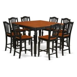 9-pieces Square Dining Room Pub Set -a Table And 8 Counter-height Chairs - Black And Cherry Finish (Seat's Type Options) - CHEL9-BLK-C -Elegance Barware 230fbe56 40ac 4360 8184 003f9d005cae