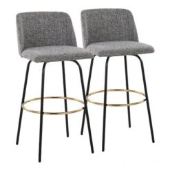 Silver Orchid Vallberga 30" Fixed-Height Bar Stool With Metal Base & Round Gold Footrest (Set Of 2) - Cream Noise Fabric/Black Metal Base -Elegance Barware 234cf0e4 c52e 48dc bb36 07c08d52e458