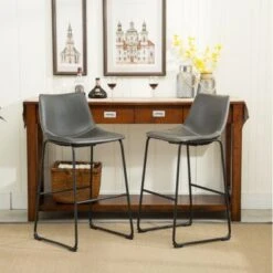 Roundhill Furniture Lotusville 7-PC Antique Black Wood Table With Faux Leather Barstools - Grey -Elegance Barware 23932c82 3eff 4c74 9940 8e33387e0d38