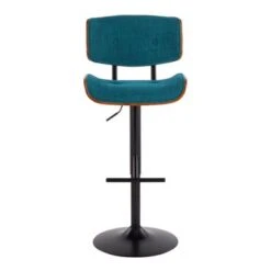 Carson Carrington Leksand Mid-Century Modern Adjustable Bar Stool With Walnut Wood Accents - Teal Noise Fabric