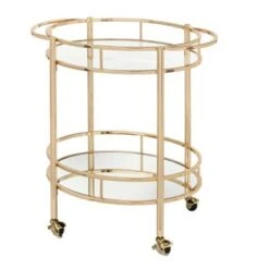 Lifestorey Devin Oval Metal Bar Cart - Bright Gold -Elegance Barware 2579e969 2556 4db7 b83e bf15d8ddc546