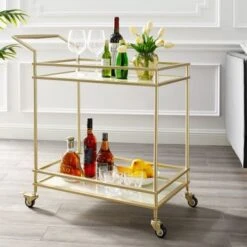 Nicole Miller Felix Bar Cart, 2 Serving Shelves, Casters - N/A - Gold/ White -Elegance Barware 25b55869 96f4 46dd 81bf 989a38cc1492