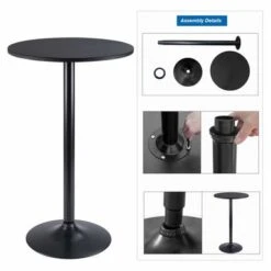 Homall Bistro Pub Table Round Bar Height Cocktail Table Metal Base MDF Top Obsidian Table With Black Leg 23.8inch Top - White -Elegance Barware 2671abf7 aaa4 4d99 89a1 0c898674c43f