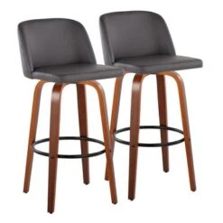 Carson Carrington Vallberga 30" Fixed-Height Bar Stool With Walnut Wood Base (Set Of 2) - Grey Noise Fabric/Round Black Footrest -Elegance Barware 268617b4 4c10 419f b7c2 c2827f1d8191