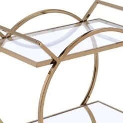 Metal Serving Cart With Tempered Glass Shelves And Tubular Angled Handles, Gold And Clear - Metal -Elegance Barware 27bb6786 b8b0 4310 afcb 9fb5f96fe985