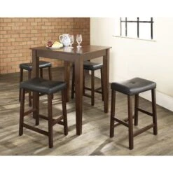Cherry Finish Wood Pub Table And Upholstered Saddle Stool Set (Set Of 5) - Mahogany -Elegance Barware 285d20f1 f8f8 4249 8eb7 7e75ce18676d