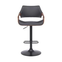 Aspen Adjustable Swivel Faux Leather And Wood Bar Stool With Metal Base - Black, Walnut, And Black -Elegance Barware 28fbfee9 036c 432f 97a6 95cdf0d1a1a9