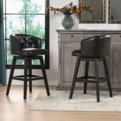 Jennifer Taylor Home Davidson Faux Leather Swivel Low Back Counter And Bar Stool - Set Of 2 - Vintage Black Brown Faux Leather - Bar Height