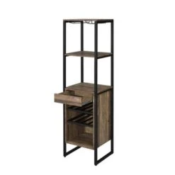 Wood Wine Rack With1 Drawer And 3 Shelves In Weathered Oak - Weathered Oak -Elegance Barware 293a998a e266 4acf bd85 8d49a90be4d0