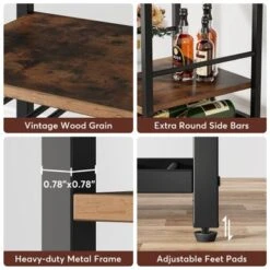 Lee 9-Tier Freestanding Floor Wine Rack, 20-Bottle Wine Bakers Rack With Glass Holder And Storage Shelves - Brown -Elegance Barware 2a4a23a4 d9c5 44b2 a359 c5e24fa7651d