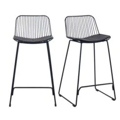 (Set Of 2) Louis Low Back Counter Stools Powdercoated Black Sled Base - Set Of 2 - Black - Counter Height - 23-28 In. -Elegance Barware 2acf011f 8f83 4e7c afd6 4f49abe24ab6