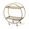 Carola Gold Iron Frame W/ Two-Tier Mirrored Shelves & Stemware Holder Bar Cart - 36.25L X 18.0W X 40.25H - Gold