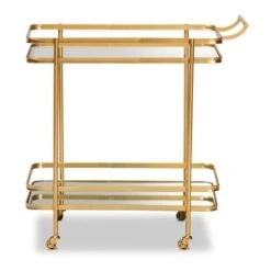 Baxton Studio Destin Glam Brushed Gold Metal And Mirrored Glass 2-Tier Wine Bar Cart - Bronze -Elegance Barware 2be533fc c345 4f85 8755 0110b103f75e