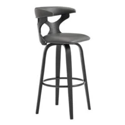 Zenia Modern Faux Leather And Wood Swivel Bar/Counter Stool - Grey & Walnut - Bar Height -Elegance Barware 2c2be5d9 237c 4b51 9cb7 c7e6d81a752d