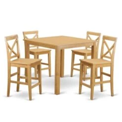East West Furniture 5-piece Counter Height Dining Room Pub Set - A Table And Chairs - Oak Finish (Seat's Type Options) - CFPB5-OAK-W -Elegance Barware 2c34ac23 f201 4bc9 868c 6e547754e208