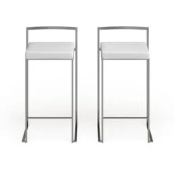 Silver Orchid Forrest Stainless Steel Stackable Counter Stool (Set Of 2) - Camel Faux Leather -Elegance Barware 2ce04eb7 b24b 44cc 8c6a 4e2480b9eb1f