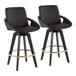 Carson Carrington Pugo Fixed-Height Counter Stool With Black Wood Base (Set Of 2) - Black + Gold Footrest -Elegance Barware 2f5891d9 5b32 4d04 914e ed73b61aa65d