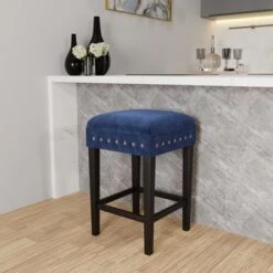Hillsdale Furniture Cassidy Wood And Upholstered Counter Height Backless Stool - 26.25H X 16W X 16D - Black And Blue