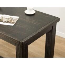 Roundhill Furniture Lotusville 7-PC Antique Black Wood Table With Faux Leather Barstools - Grey -Elegance Barware 2fe51092 2ef4 4c77 a6b9 30b14a9400b3