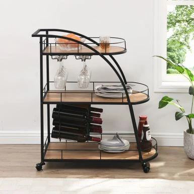 Black Industrial Mobile Bar Cart Serving Wine Cart With Wheels - Black 4 Black Industrial Mobile Bar Cart Serving Wine Cart With Wheels - Black - Image 2