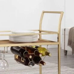 FirsTime & Co. Francesca Bar Cart, Metal Frame, Wood/Glass Top - Gold & Wood -Elegance Barware 30812e86 8e2c 45a9 b263 d2652d205137