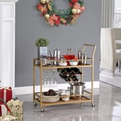 FirsTime & Co. Francesca Bar Cart, Metal Frame, Wood/Glass Top - Gold/Glass -Elegance Barware 30e46501 1810 4b5b a657 6fc0e362c2b8