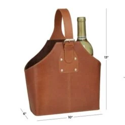 Leather 2 Bottle Wine Holder With Carrying Handle - Dark Blue - 5.65 X 10.25 X 13.30 -Elegance Barware 310a3fe9 9c66 455c 98cc 7d3ade9a964c