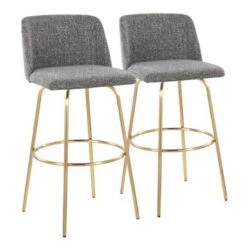Silver Orchid Vallberga 30" Fixed-Height Bar Stool With Metal Base & Round Gold Footrest (Set Of 2) - Cream Noise Fabric/Black Metal Base -Elegance Barware 31bd5393 da63 47d5 b48b c594e18d2bd5