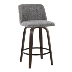 Carson Carrington Vallberga 26" Counter Stool With Walnut-Glazed Wood Base (Set Of 2) - Grey Noise Fabric/Round Black Footrest