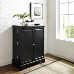 LaFayette Black Finish Expandable Bar Cabinet - Wood - Black -Elegance Barware 32dc9b02 9b9f 4a42 aef3 c6f40b78623f