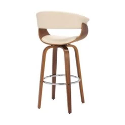 Julyssa Mid-Century Modern Faux Leather And Wood Swivel Bar Or Counter Stool - Cream & Walnut - Counter Height 32 Julyssa Mid-Century Modern Faux Leather And Wood Swivel Bar Or Counter Stool - Cream & Walnut - Counter Height -Elegance Barware 32df8d91 187b 4dbe 9609 865e04bfb138