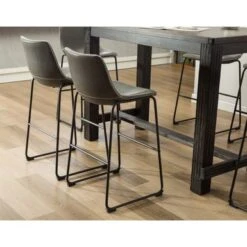 Roundhill Furniture Lotusville 7-PC Antique Black Wood Table With Faux Leather Barstools - White -Elegance Barware 33163161 7e77 4f29 93cf 542f4f38fdd9