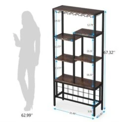 Lee Vintage Retro Brown/ Black Freestanding Wine Bar Rack Cabinet With Glass Holder, Industrail Wood Wine Storage Display Shelves - Vintage Brown -Elegance Barware 34b0c6c7 0189 49fe a361 60878d967fc6