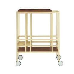 Ronald Serving Bar Cart, Removable Tray/ Wine Bottle Storage/ Casters - N/A - Gold/ Walnut -Elegance Barware 3535299c 51f8 4110 9c6a 77ceefb0e20c