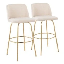Silver Orchid Vallberga 30" Fixed-Height Bar Stool With Metal Base & Round Gold Footrest (Set Of 2) - Cream Noise Fabric/Black Metal Base -Elegance Barware 35473897 976b 4a00 952c fed2672ea611